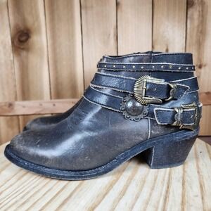 Circle G Western Ankle Boots Womens 10 Brown Leather Buckle Strap Zip